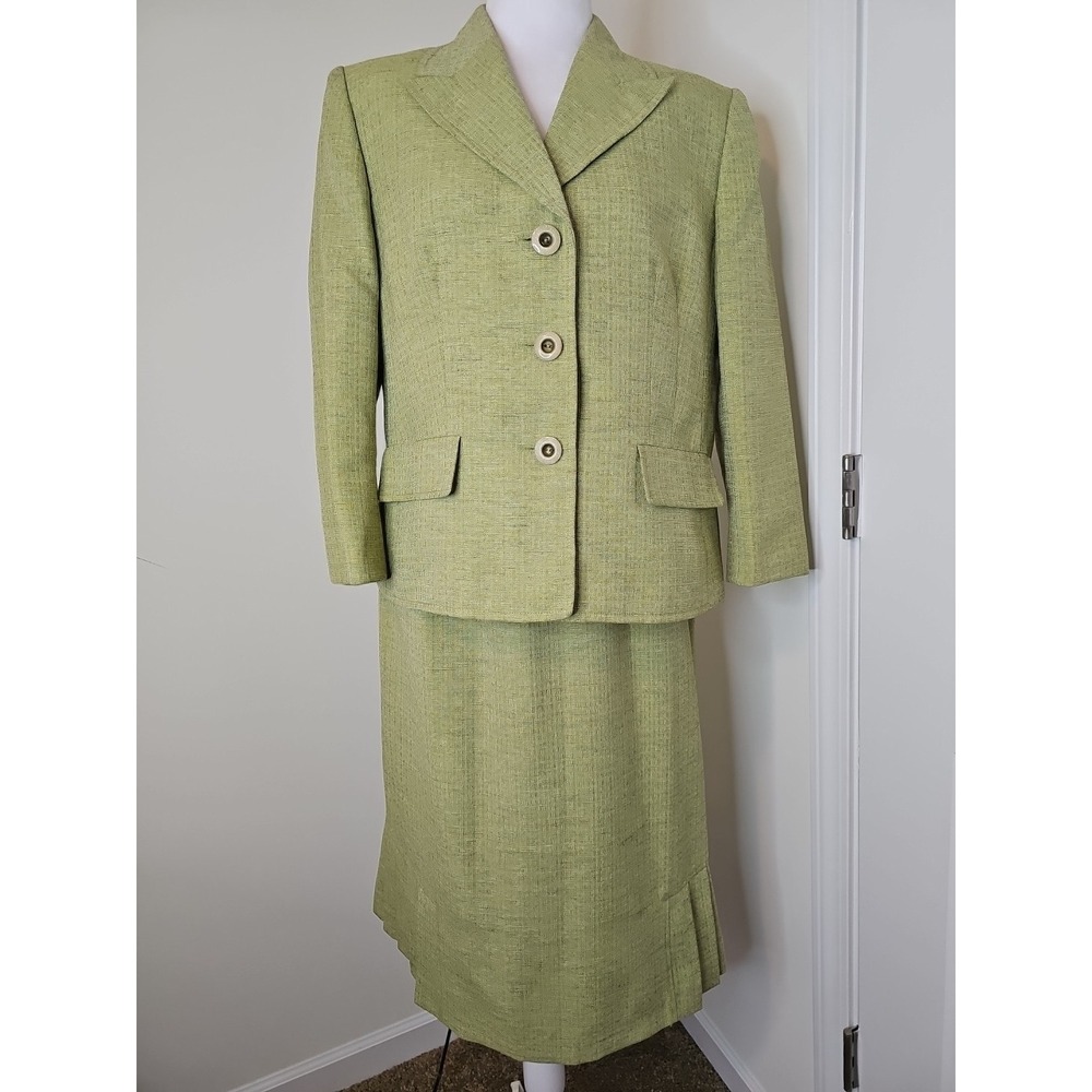 EVAN-PICONE 2 Piece Two Tone Long Sleeve Collared Button Up Skirt Suit Sz 14